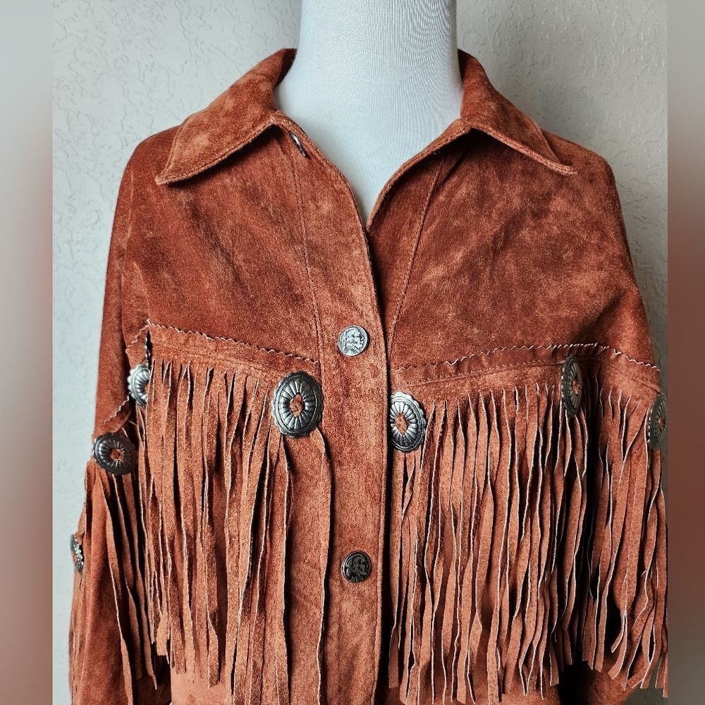 Lew Magram Vintage Western Fringe Long Sleeve Shirt Jacket Brown Orange Size S - Picture 3 of 10